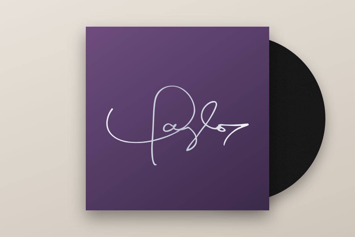 Illustration of Taylor Swift’s signature in silver marker on a vinyl sleeve